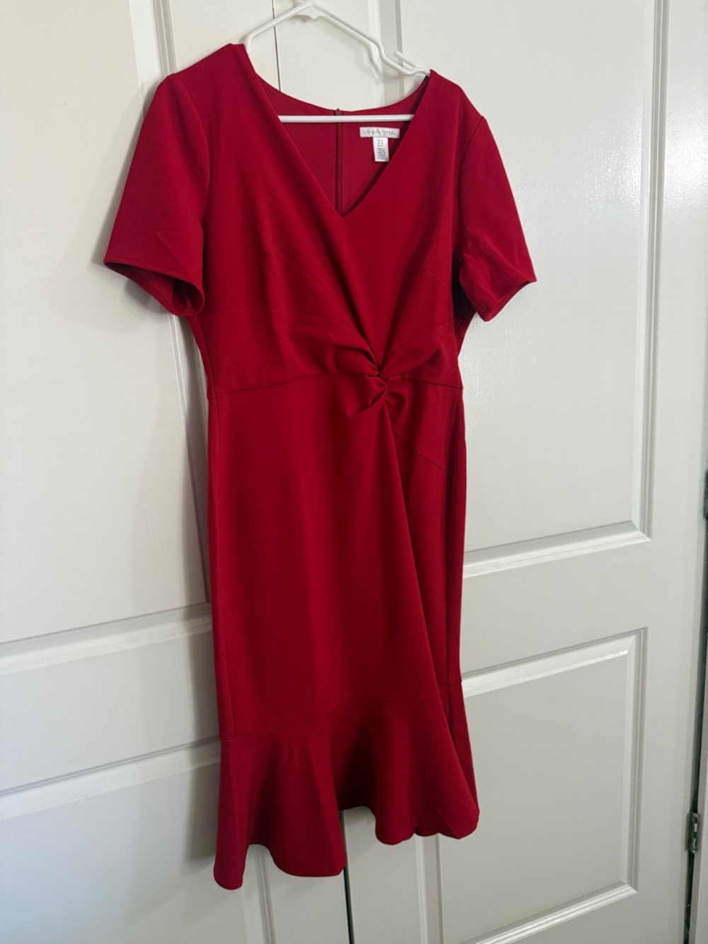 Red midi dress with ruffle at the bottom